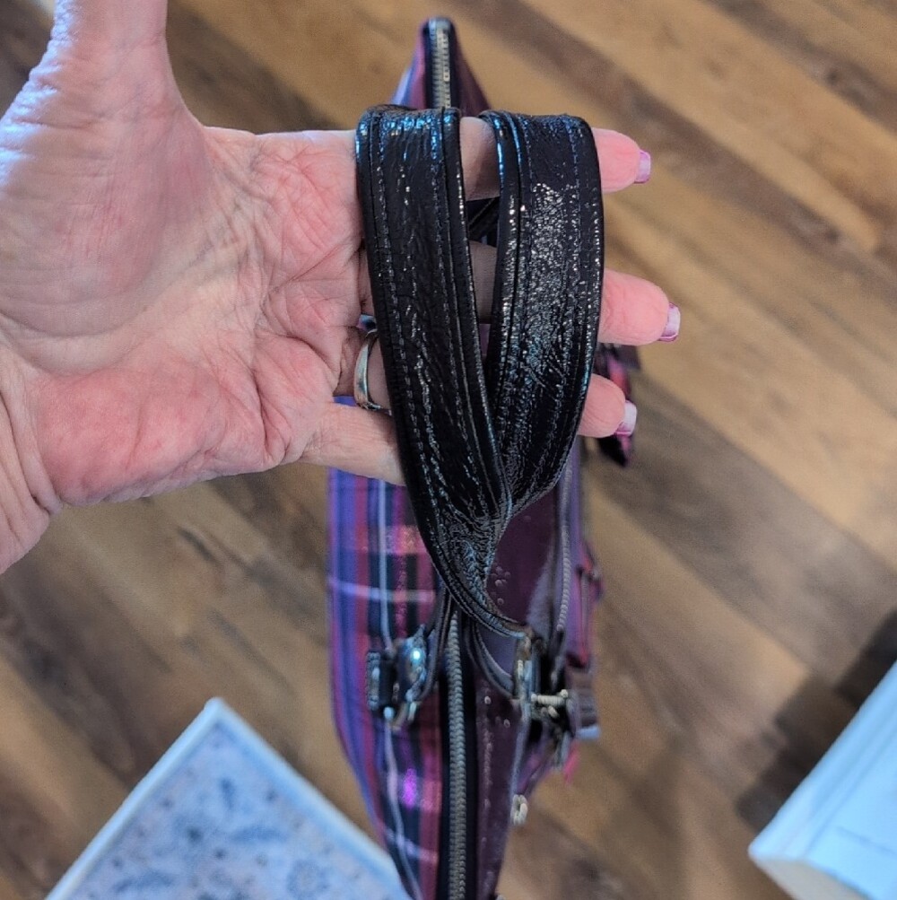 Coach Poppy Large Purple Plaid Tartan Glam Bag w/Matching Wristlet - RARE - Picture 6 of 15